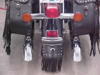 large mud flap with center concho. studs, and fringe